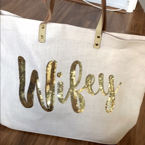 “Wifey” Gold Sequin Letter Tote Bag